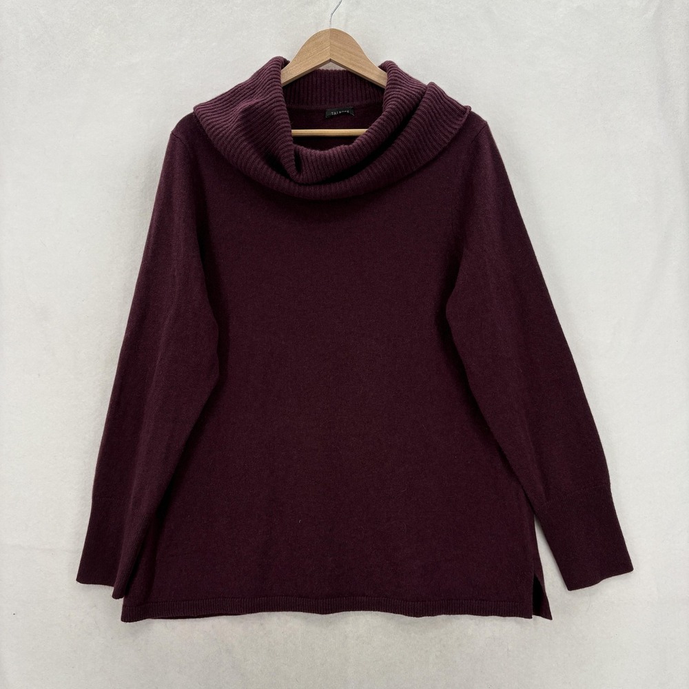 Talbots Sweater Tunic Womens 1X Purple 100% Cashmere Cowl Neck Knit Pullover